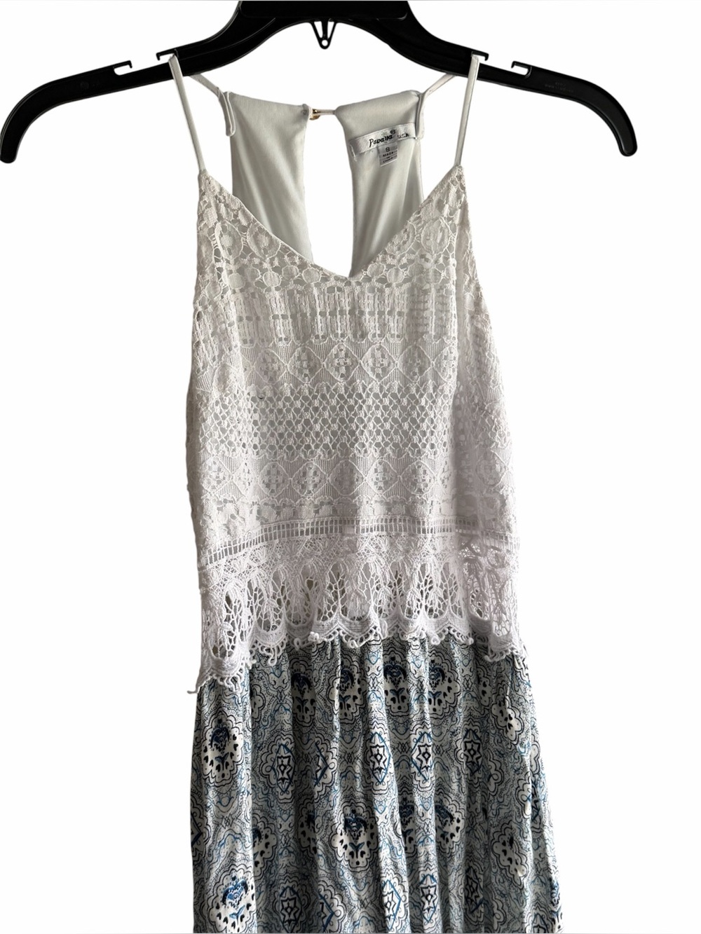Papaya Sleeveless Lace Bodice Maxi Dress in white and Blue size S - Picture 2 of 8